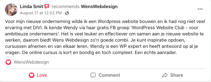 Review online training 'Website leren maken met Wendy' Linda Smit